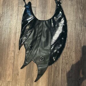 Bat Wing Grommet Black Vegan Leather Shoulder Bag